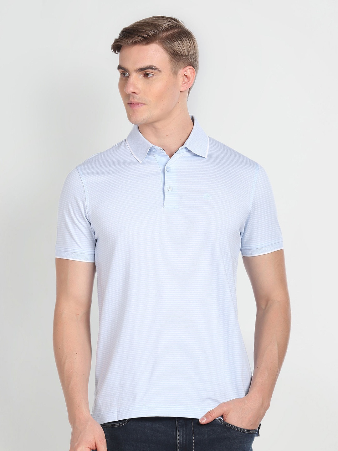 

Arrow Striped Polo Collar Short Sleeve Cotton Regular T-shirt, Blue