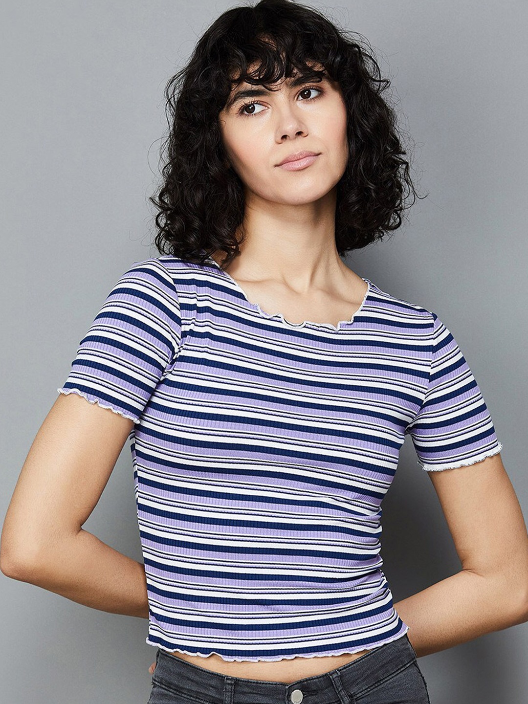 

Ginger by Lifestyle Striped Fitted Top, Purple