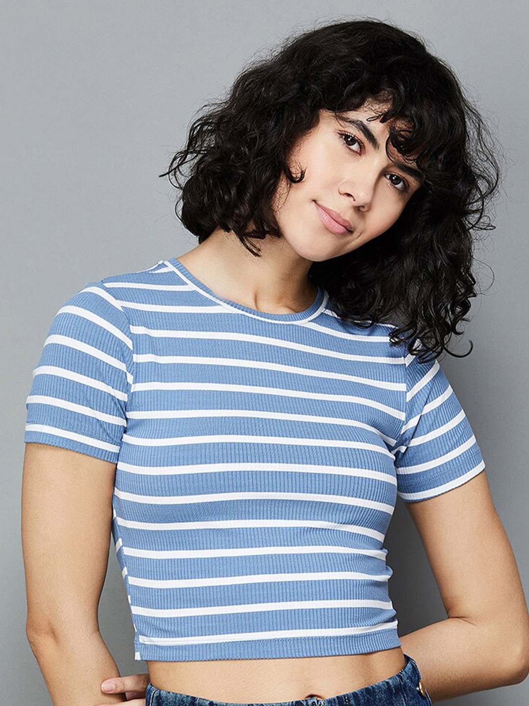 

Ginger by Lifestyle Horizontal Striped Crop Top, Blue