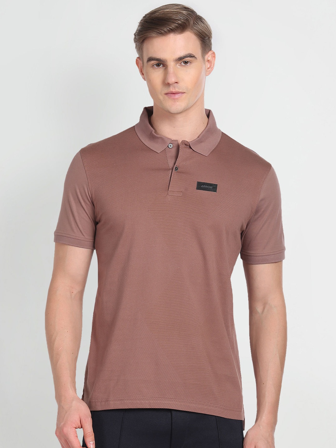 

Arrow New York Polo Collar Short Sleeve Pure Cotton Regular T-shirt, Brown
