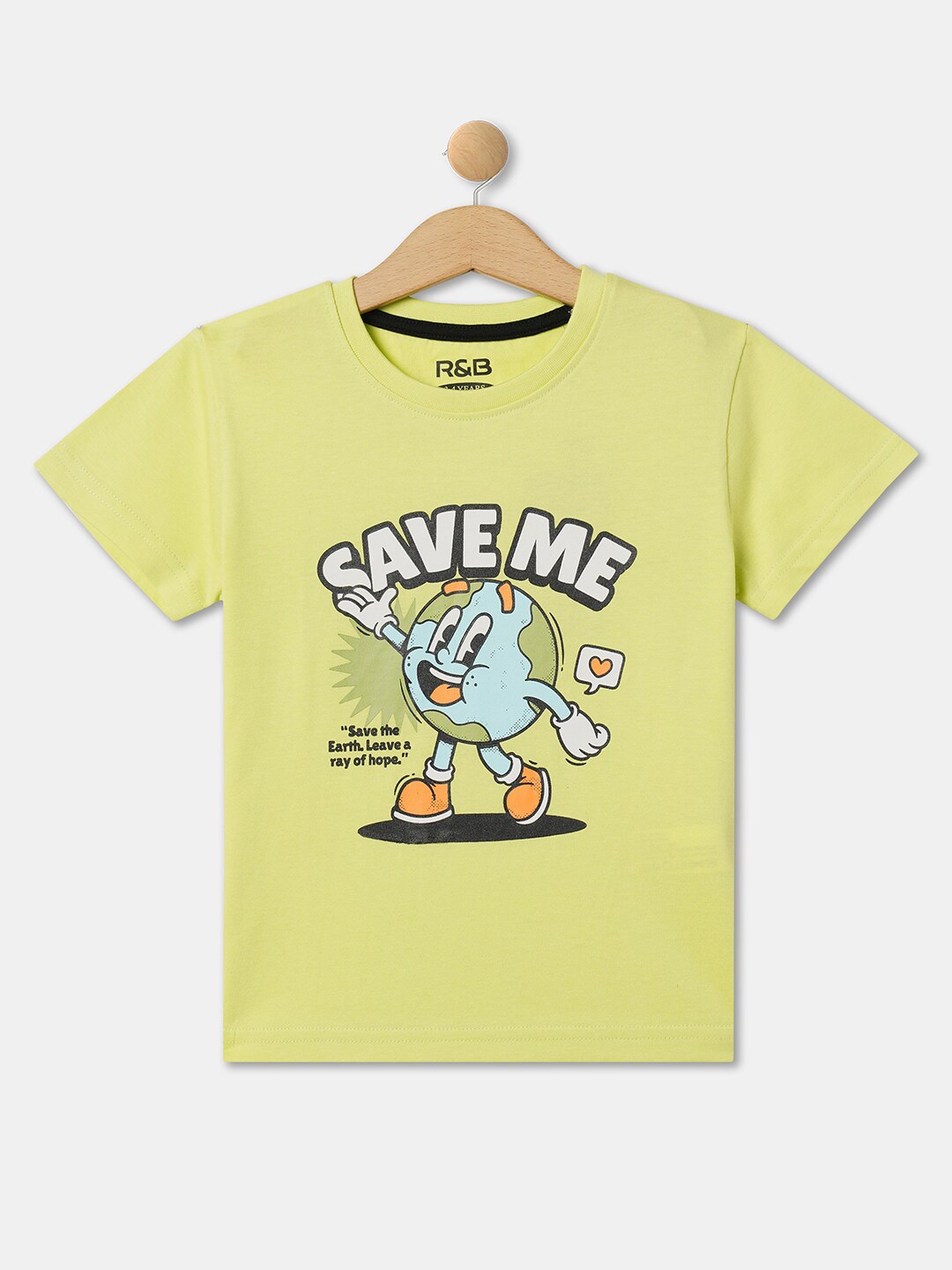 

R&B Boys Graphic Printed Cotton T-shirt, Yellow