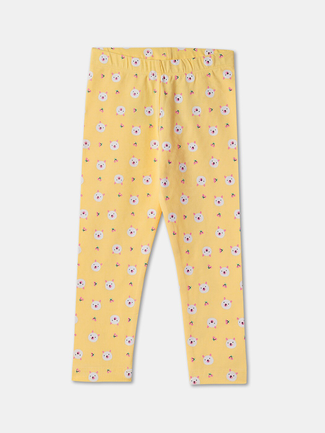 

R&B Girls Printed Cotton Ankle Length Leggings, Yellow