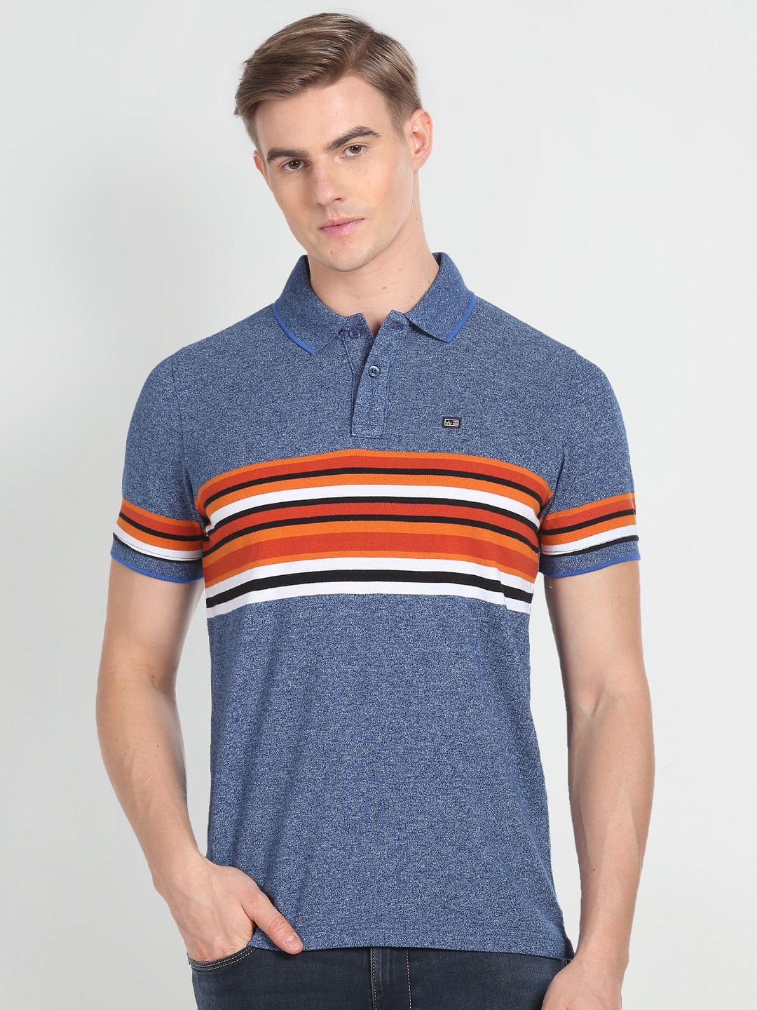 

Arrow Sport Striped Polo Collar Short Sleeve Regular T-shirt, Blue