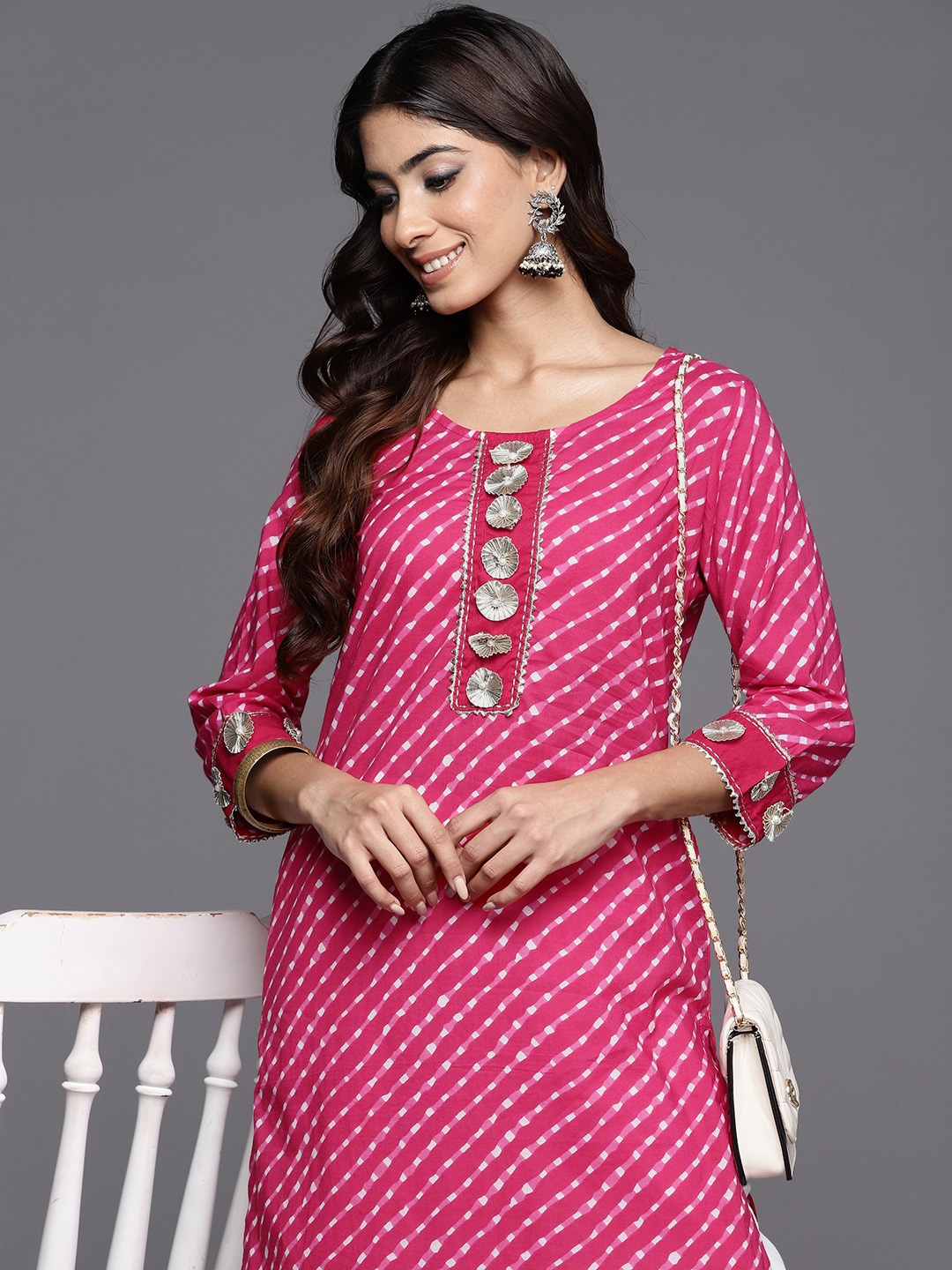 

Libas Women Striped Gotta Patti Kurta, Pink