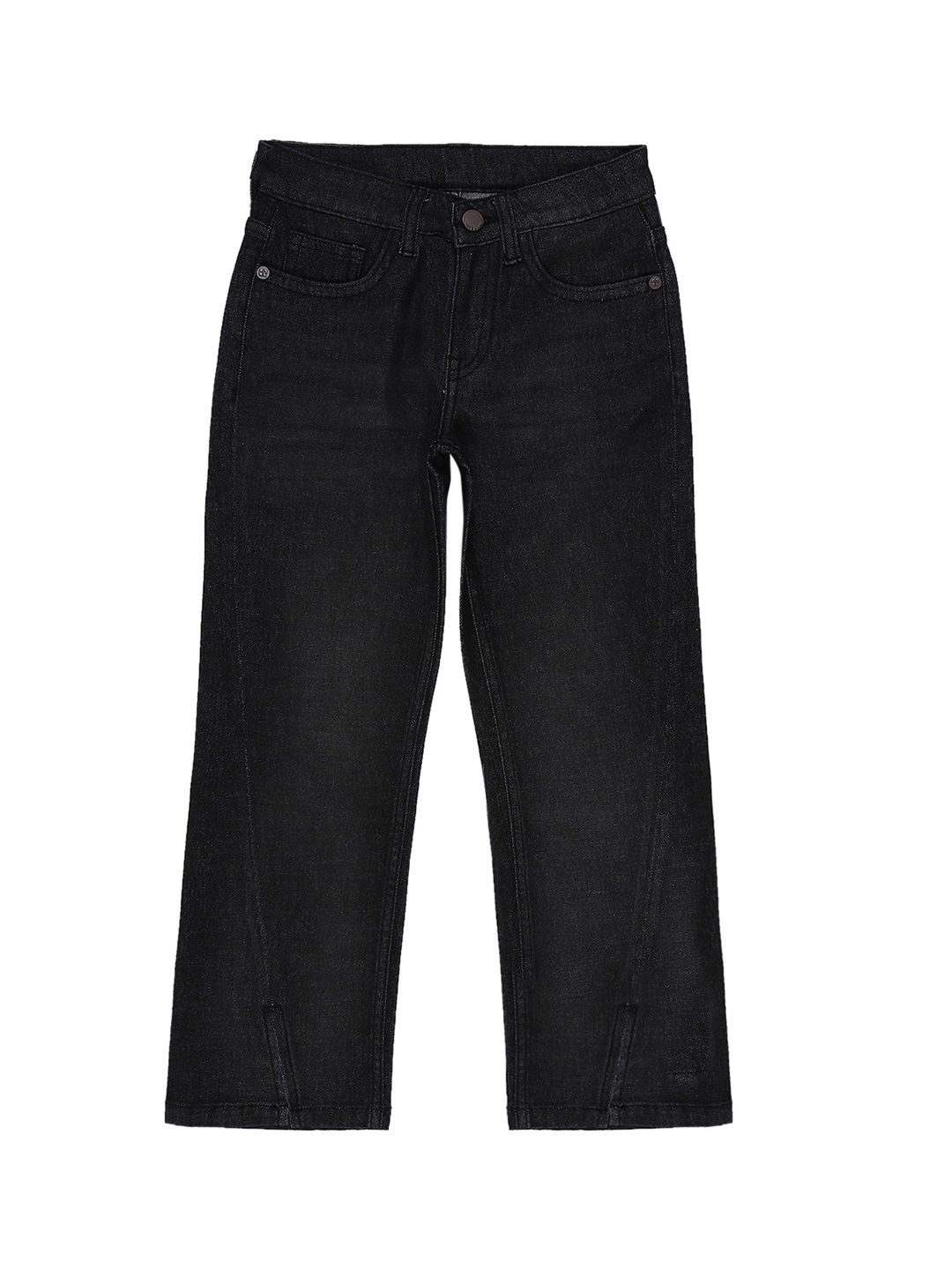 

HERE&NOW Girls Wide Leg High-Rise Clean Look Dark Shade Stretchable Jeans, Black