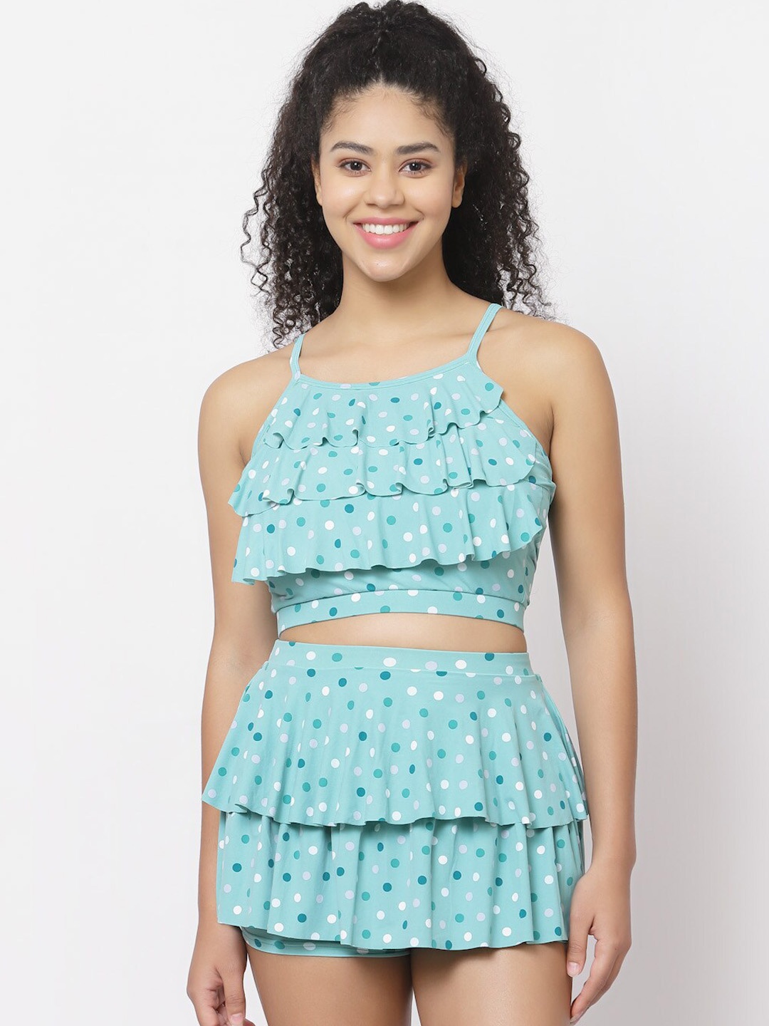

CUKOO Printed Padded Two Piece Skirtini Swimwear, Green