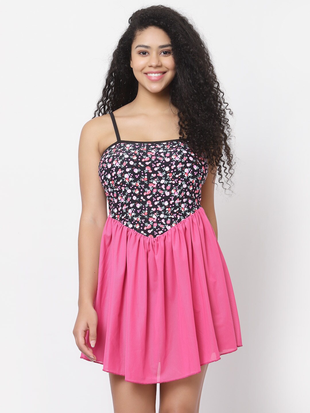 

CUKOO Printed Shoulder Straps Swimming Dress, Black
