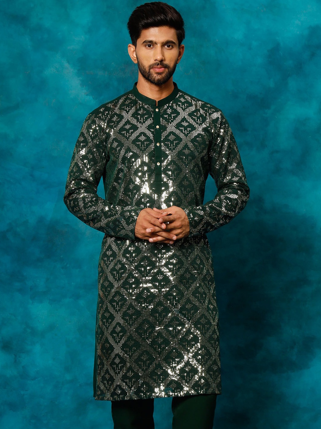 

VASTRAMAY Embellished Sequined Kurta, Green