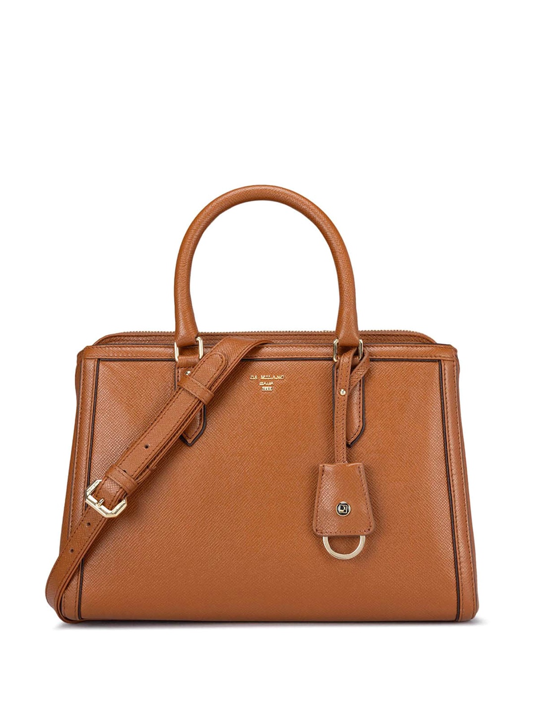 

Da Milano Leather Textured Structured Handheld Bag, Brown