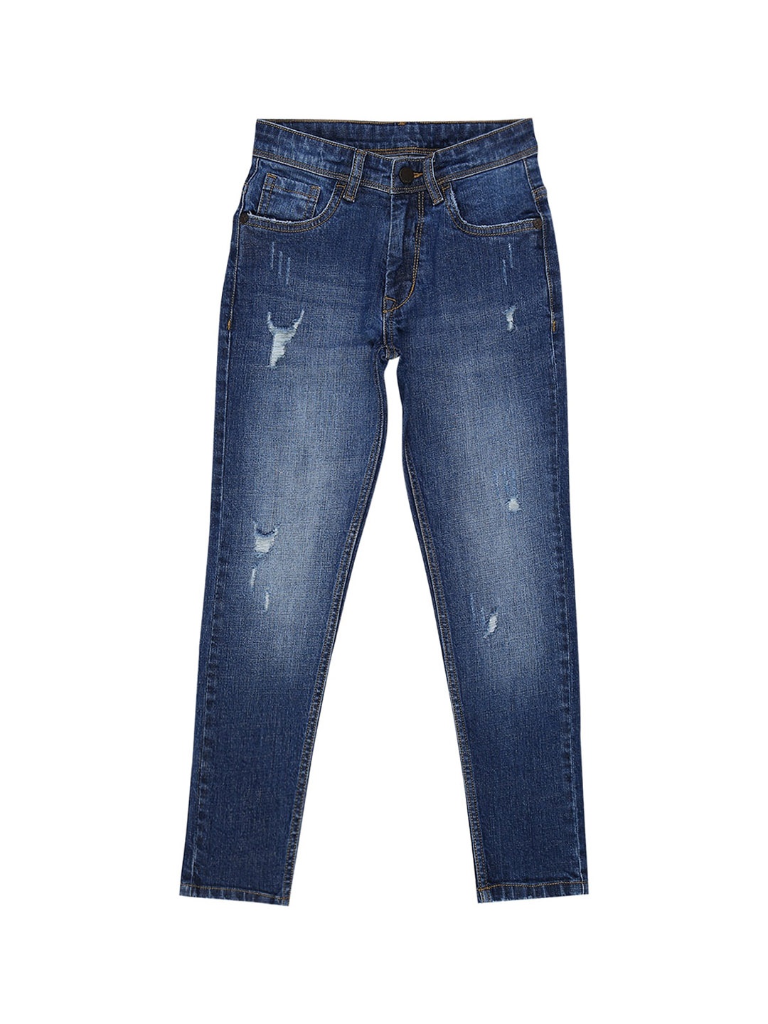 

HERE&NOW Boys Slim Fit Mildly Distressed Ripped Light Fade Stretchable Jeans, Blue