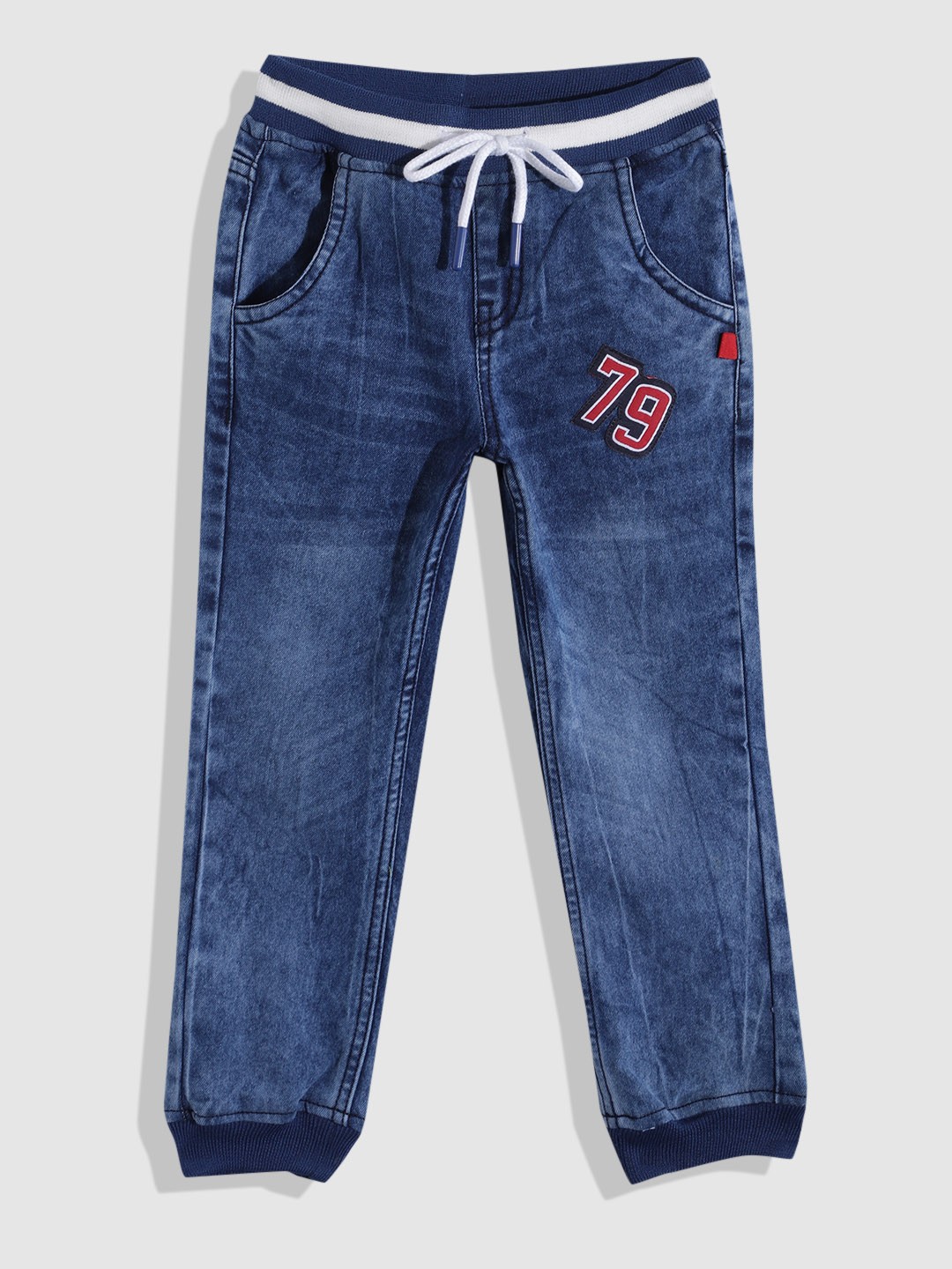 

YK Boys Jogger Light Fade Applique Jeans, Blue