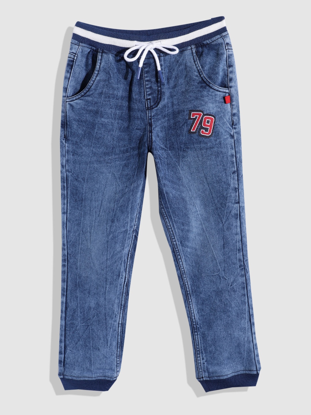 

YK Boys Slim Fit Light Fade Applique Stretchable Jeans, Blue