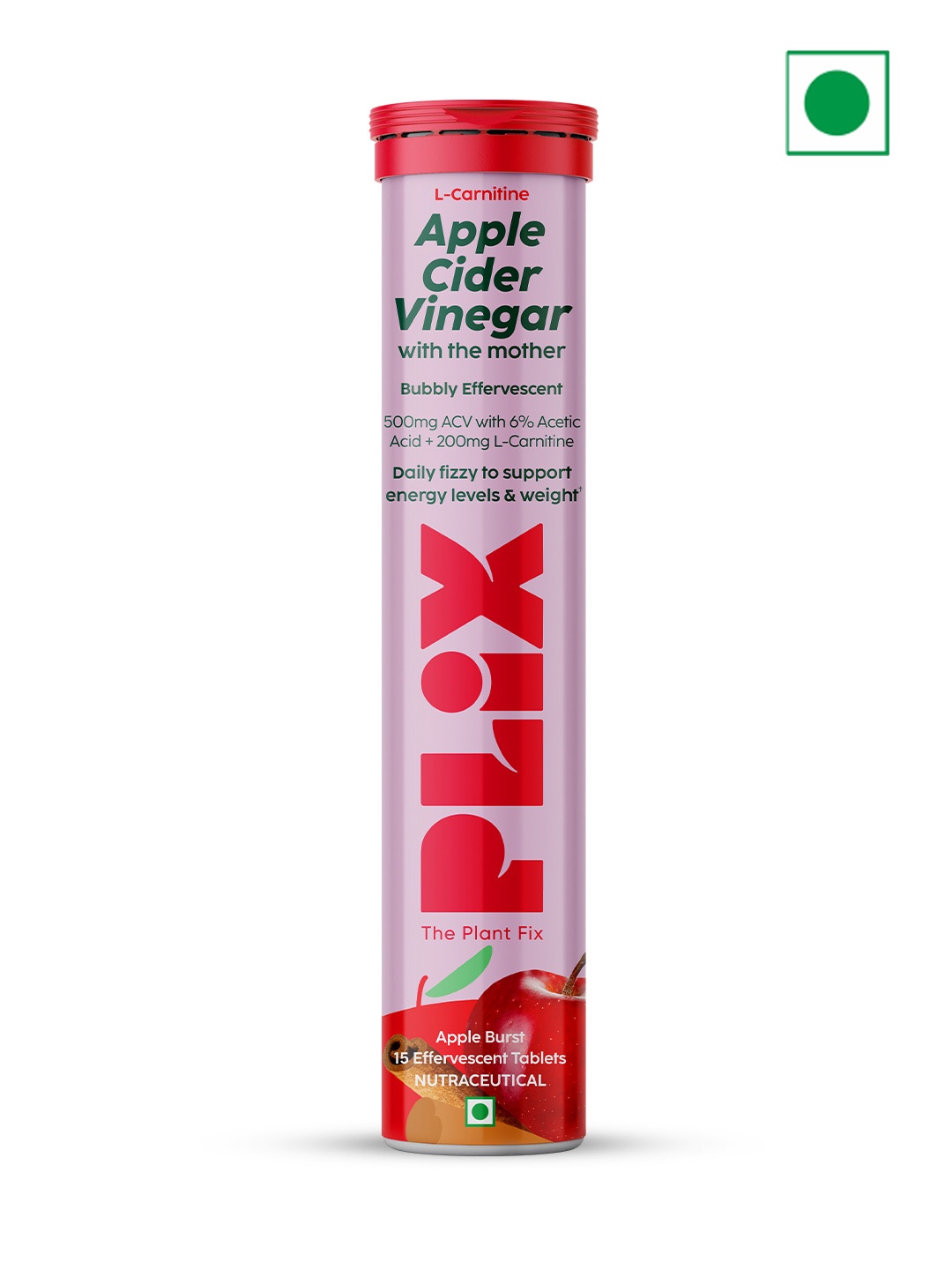 

PLIX THE PLANT FIX Apple Cider Vinegar Tablets With Mother For Weight Loss 15 Tablets, Pink