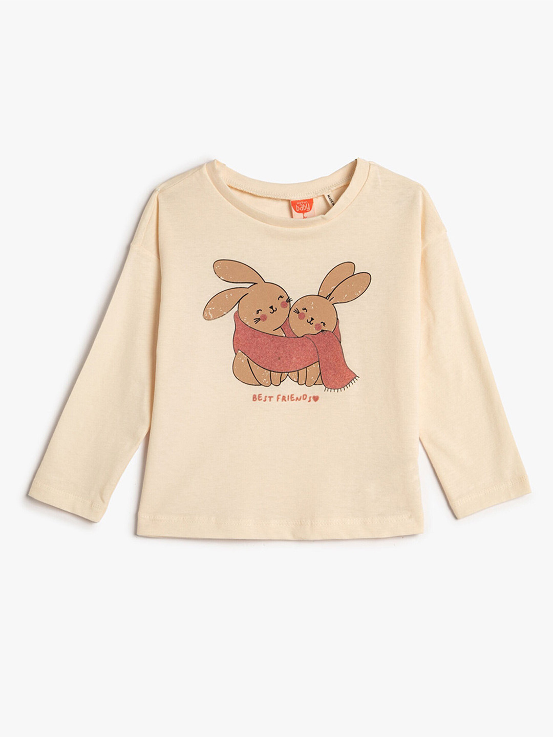 

Koton Girls Graphic Printed Round Neck Regular Fit Cotton T-Shirt, Beige
