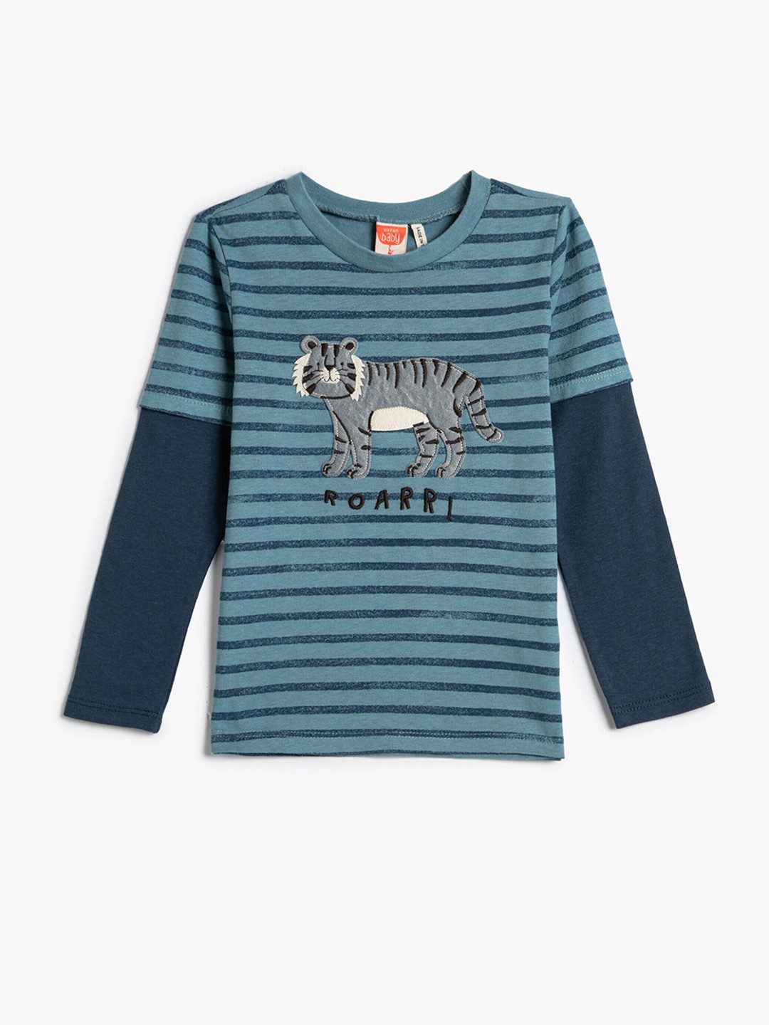 

Koton Boys Striped Round Neck Regular Fit Cotton T-Shirt, Green