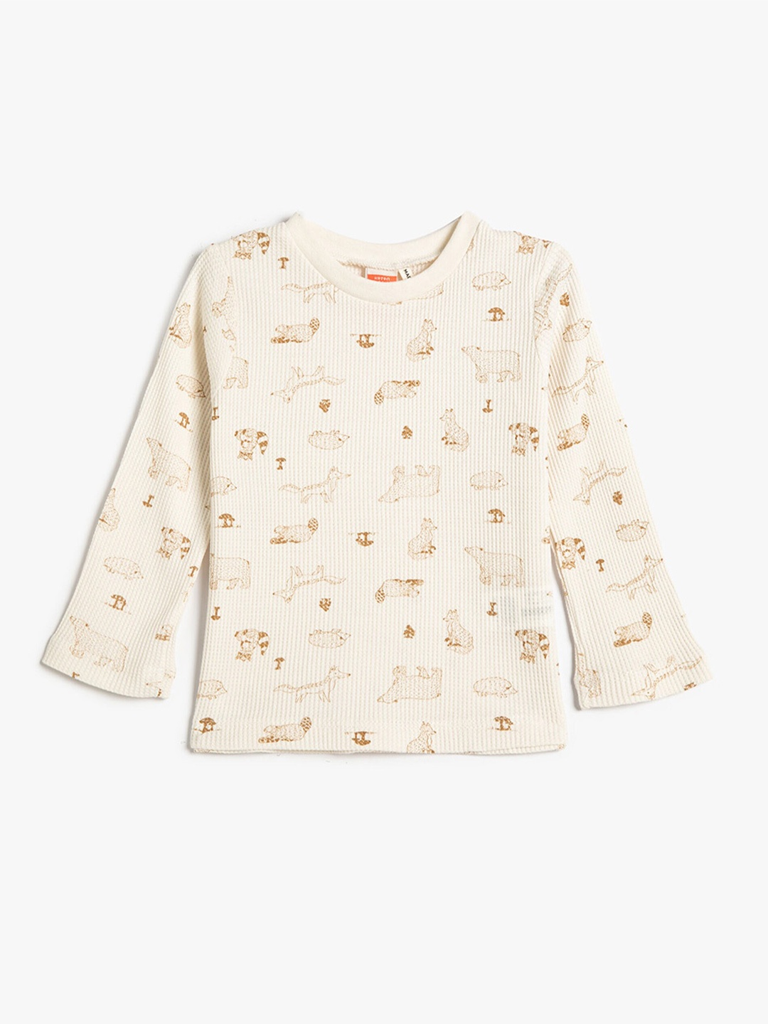 

Koton Boys Conversational Printed Round Neck Regular Fit Cotton T-Shirt, Beige