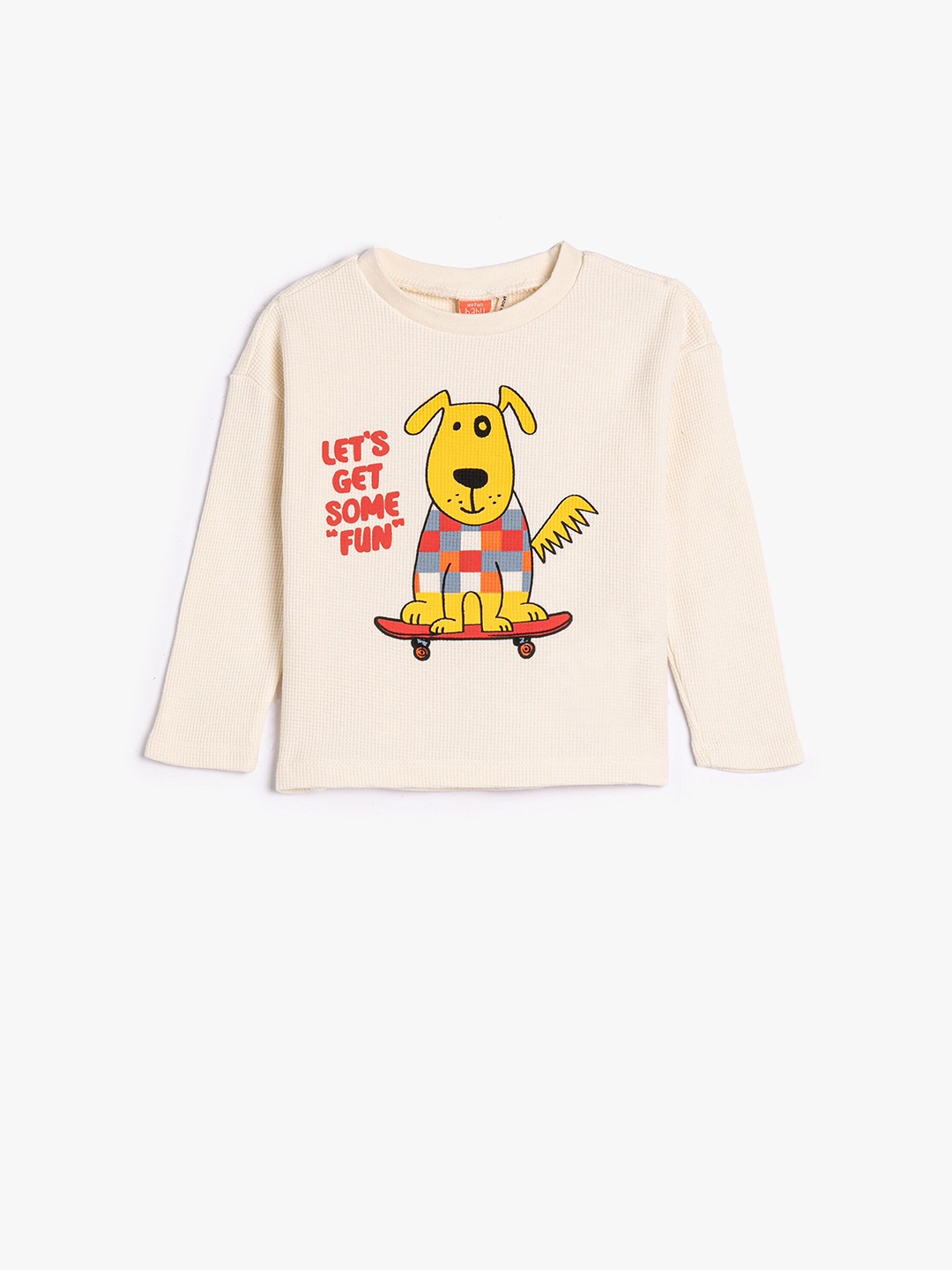 

Koton Boys Graphic Printed Round Neck Regular Fit Cotton T-Shirt, Beige