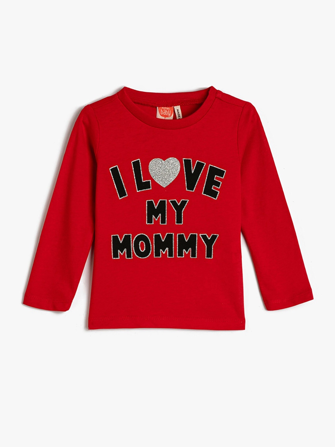 

Koton Girls Typography Printed Round Neck Regular Fit Cotton T-Shirt, Red