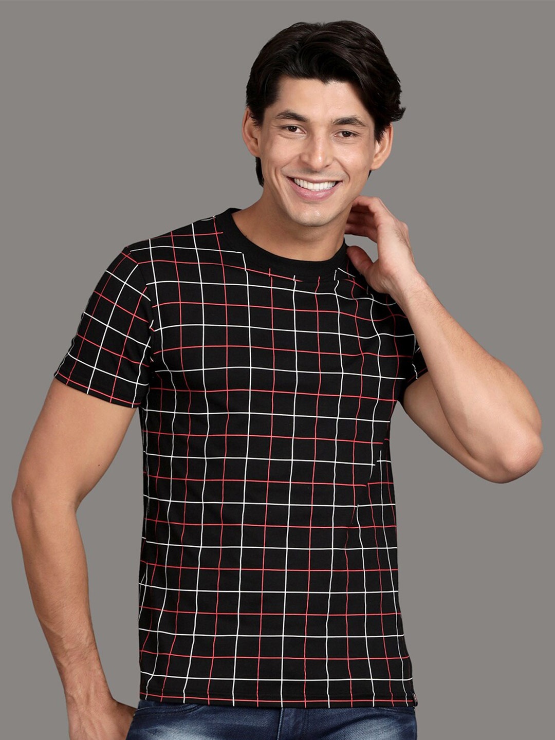 

Steenbok Checked Cotton Slim Fit T-shirt, Black