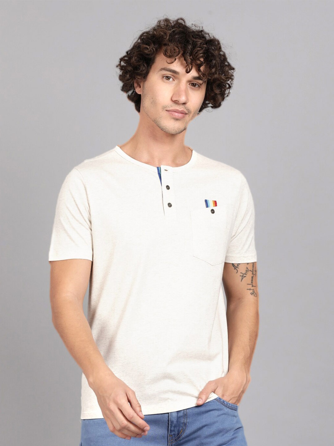 

Steenbok Round Neck Short Sleeves Pocket Cotton Slim Fit T-shirt, Beige