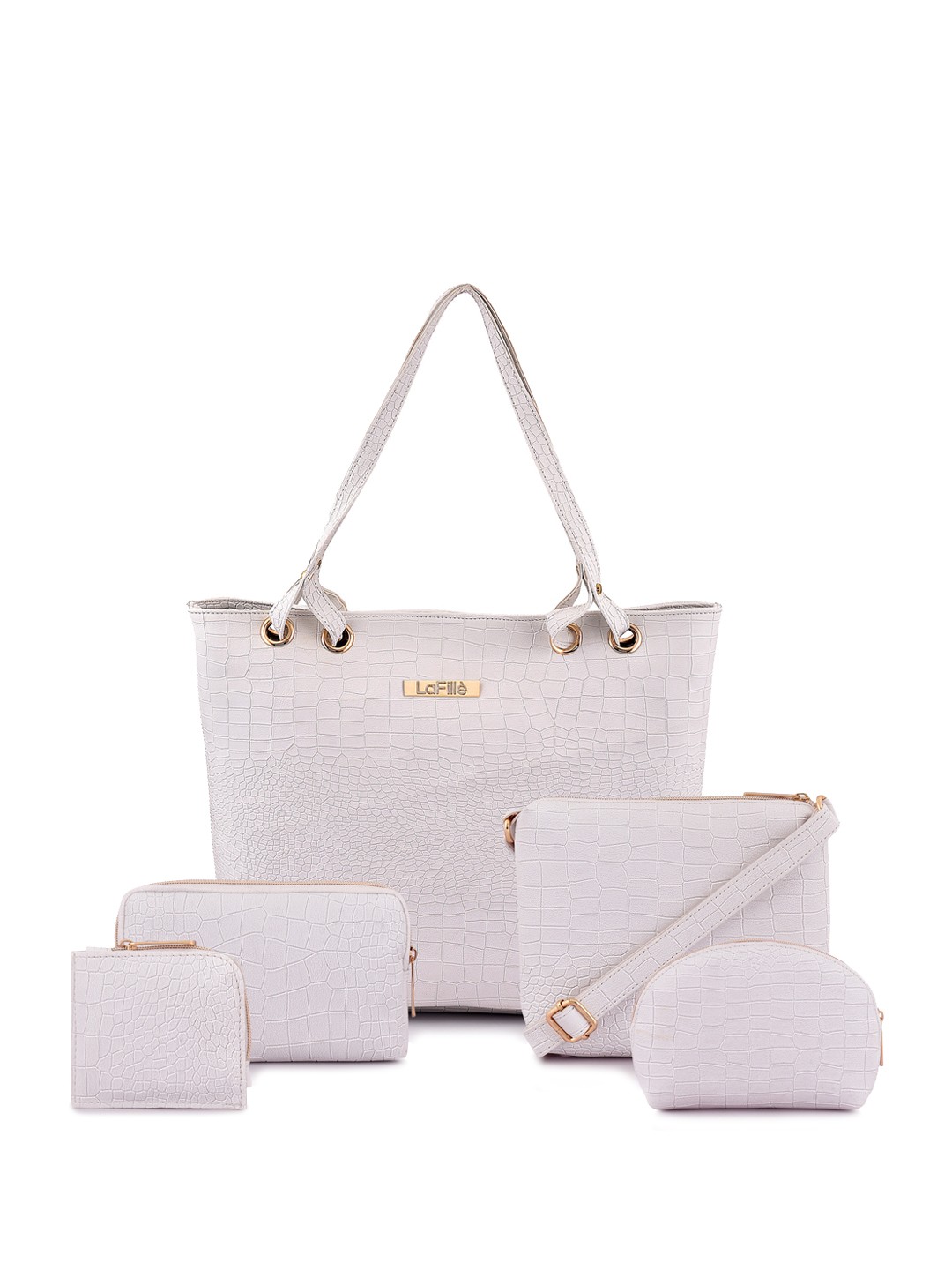 

LaFille Set Of 5 Textured Structured Handheld Bags, White