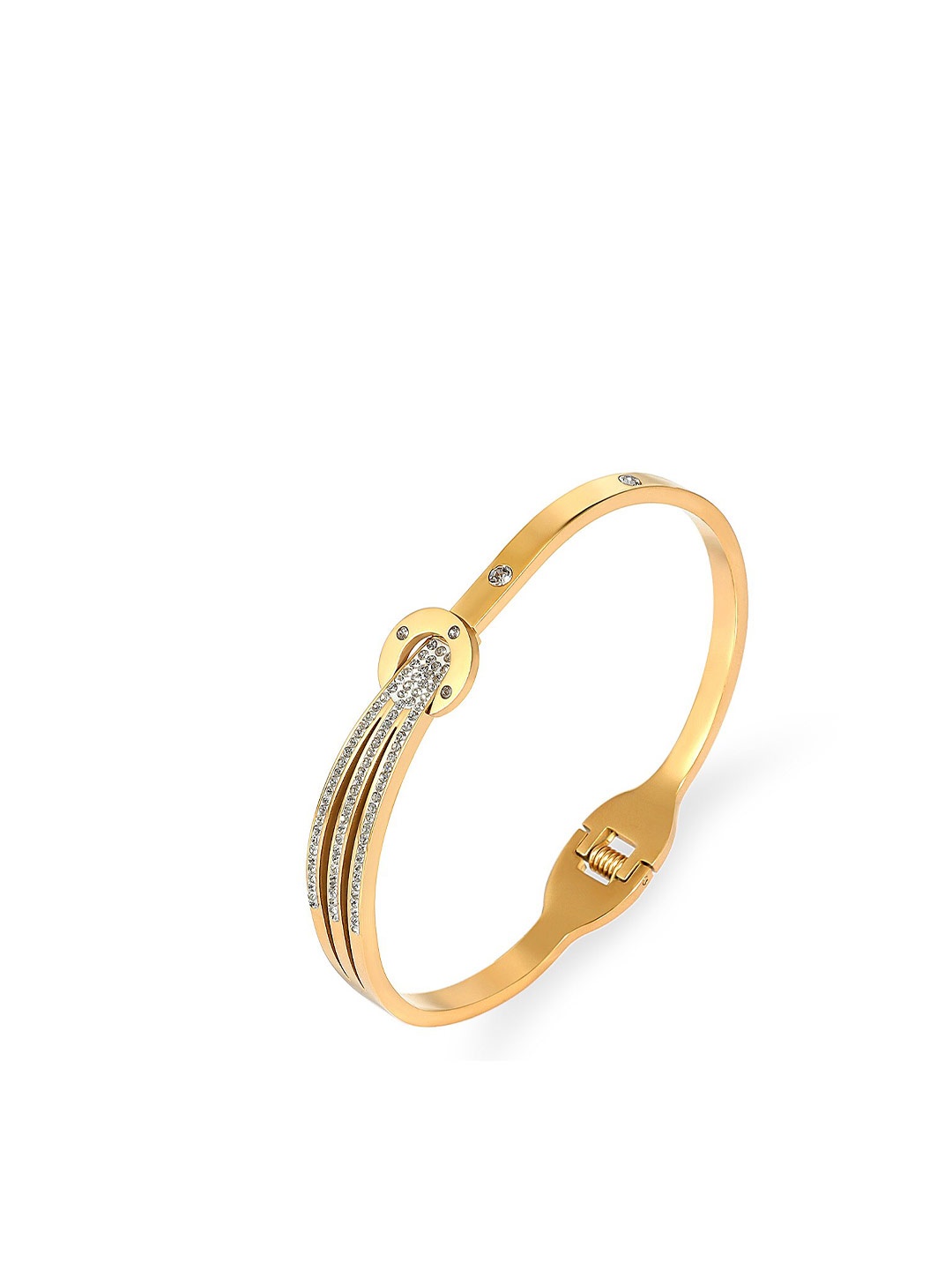 

VIEN Women Gold-Plated Cubic Zirconia Stainless Steel Bangle-Style Bracelet