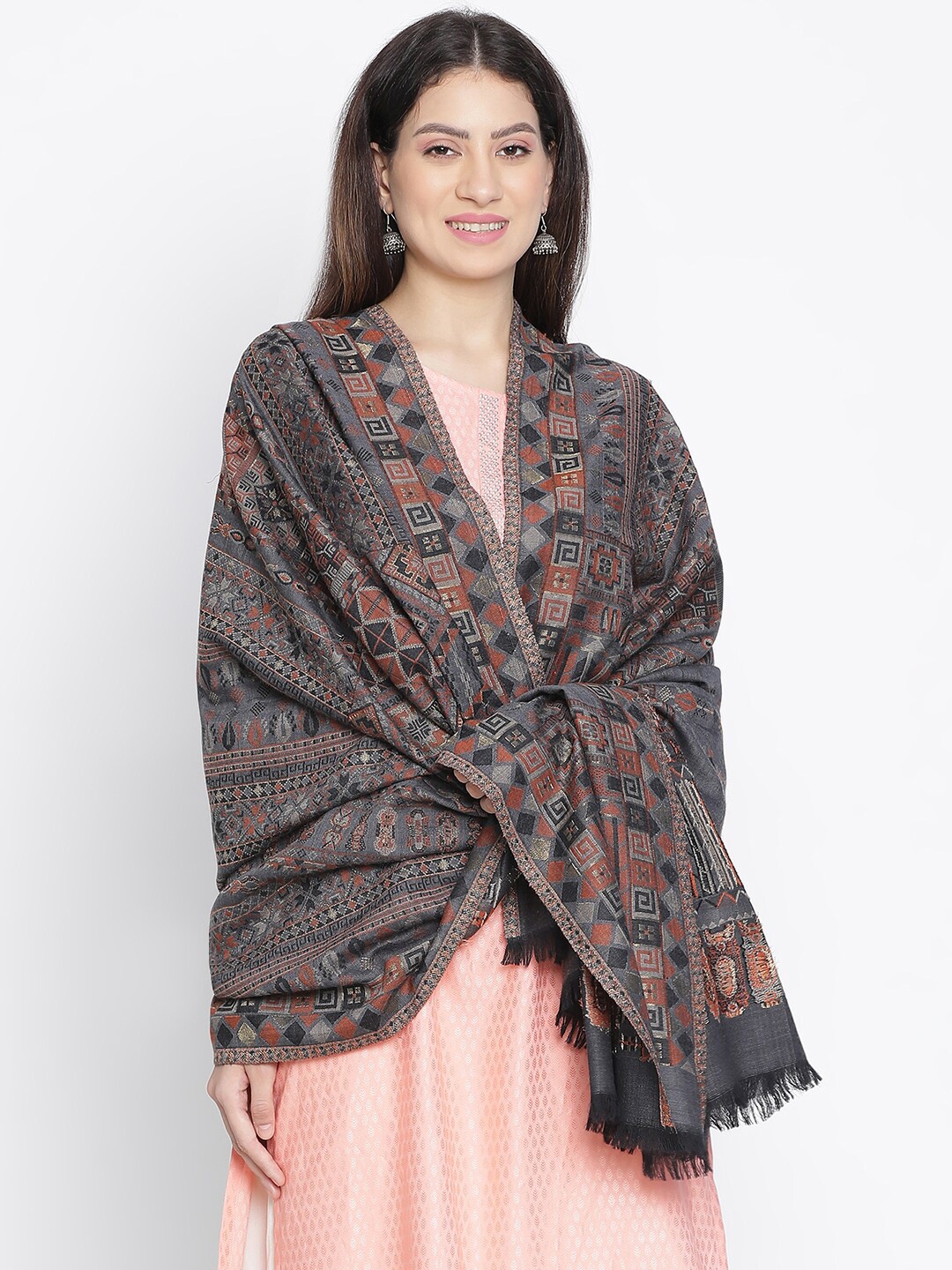 

SHINGORA Geometric Woven Design Shawl, Grey