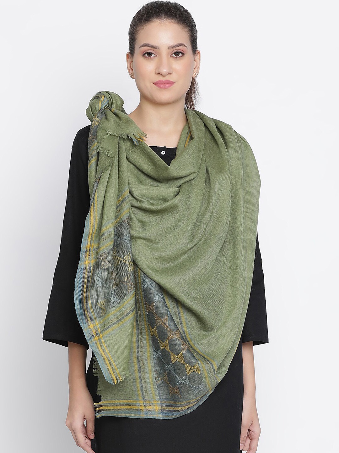 

SHINGORA Women Woven-Design Metallic Dobby Shawl, Green