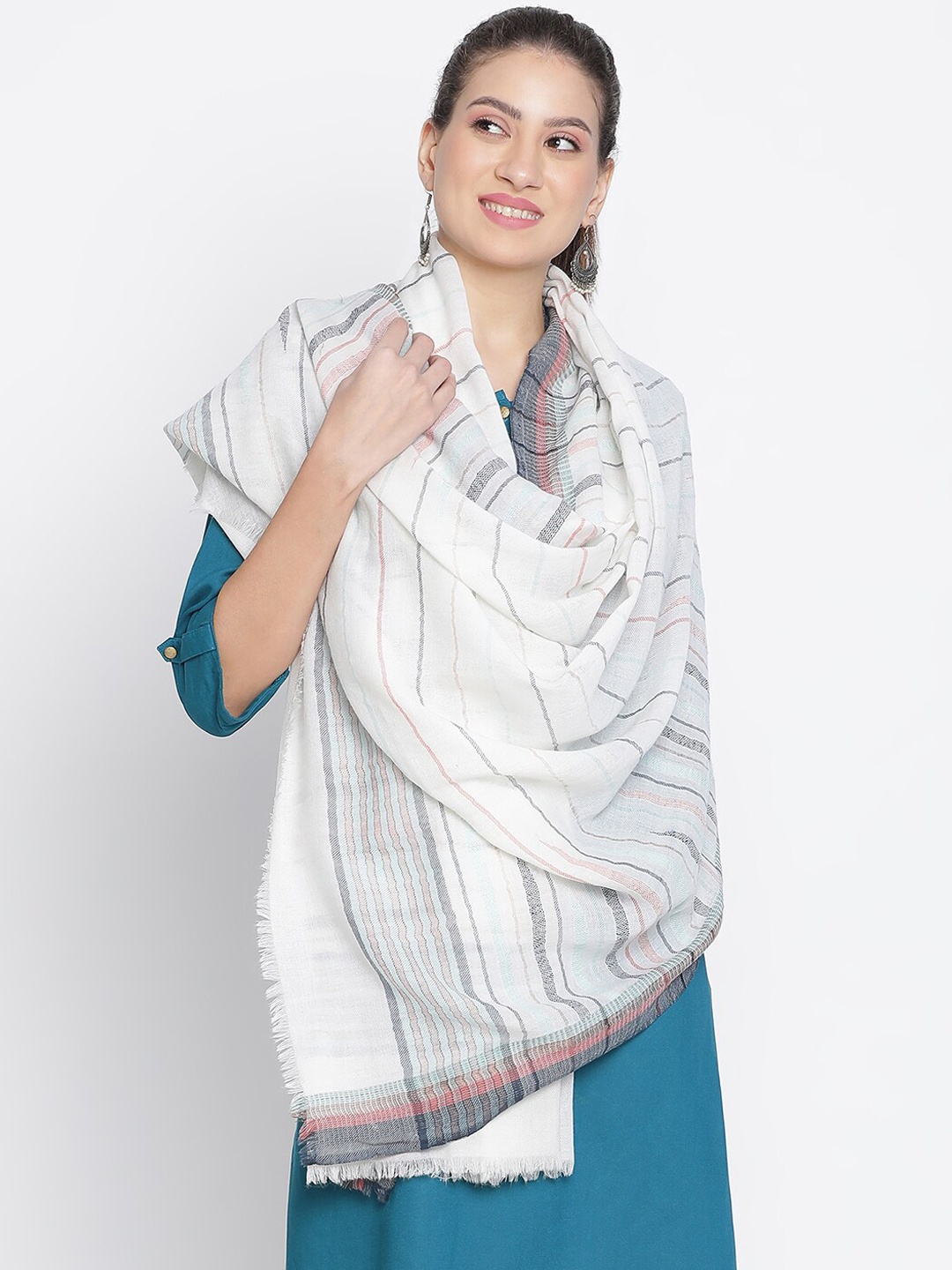 

SHINGORA Striped Woven Design Shawl, Off white