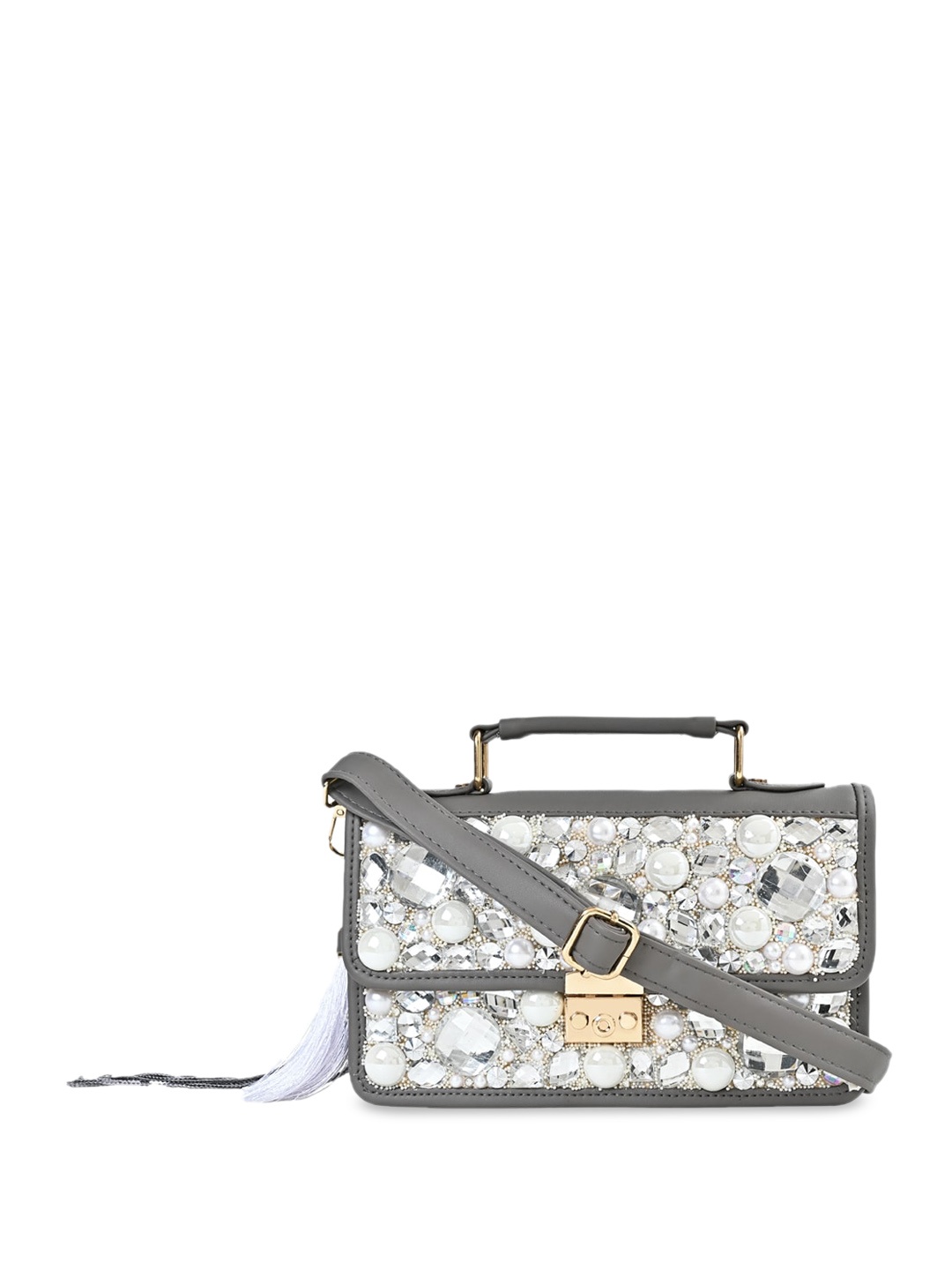 

Vdesi Embellished Structured Satchel, Grey