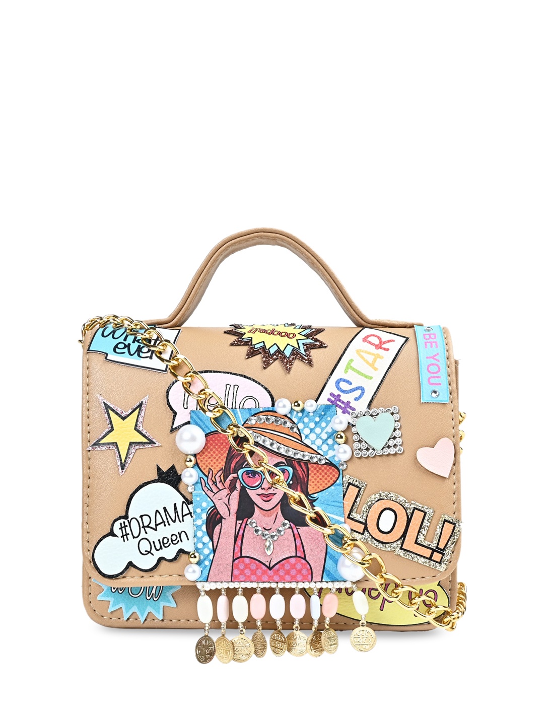 

Vdesi Graphic Printed Structured Sling Bag, Khaki