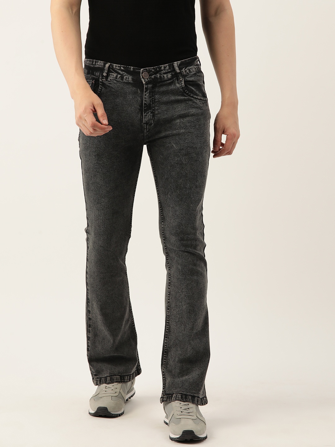 

PARIS HAMILTON Men Bootcut Heavy Fade Acid Wash Stretchable Jeans, Charcoal