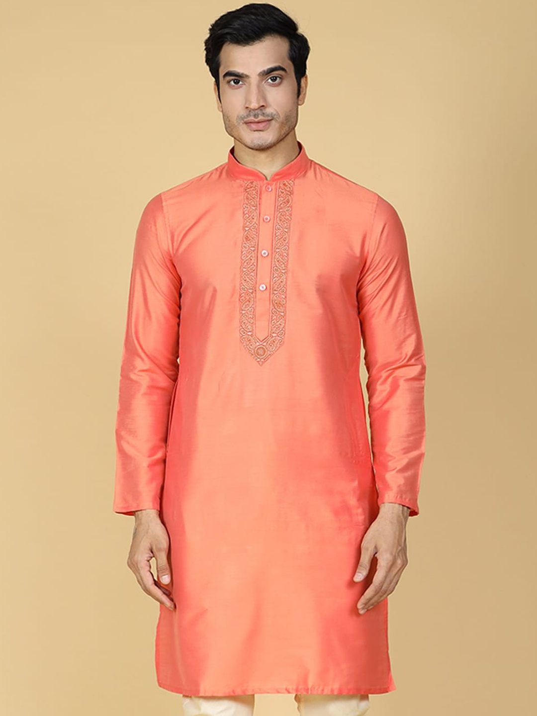 

Sultan The King Of Kurta Paisley Yoke Design Thread Work Straight Kurta, Orange