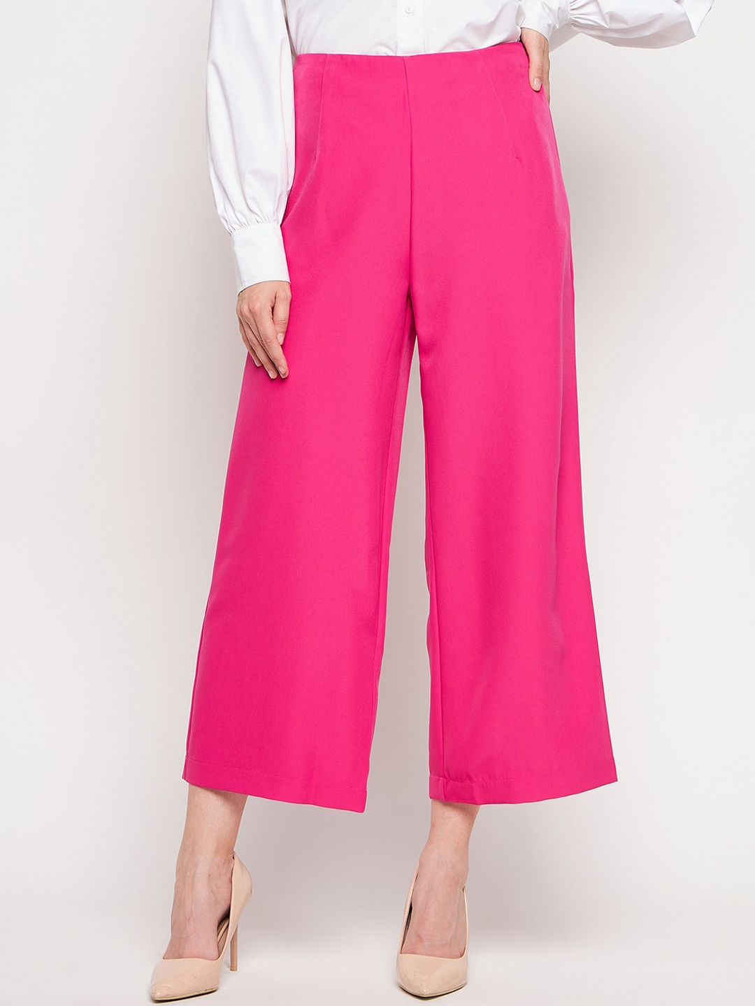 

Madame Women High-Rise Regular Fit Casual Parallel Trousers, Pink