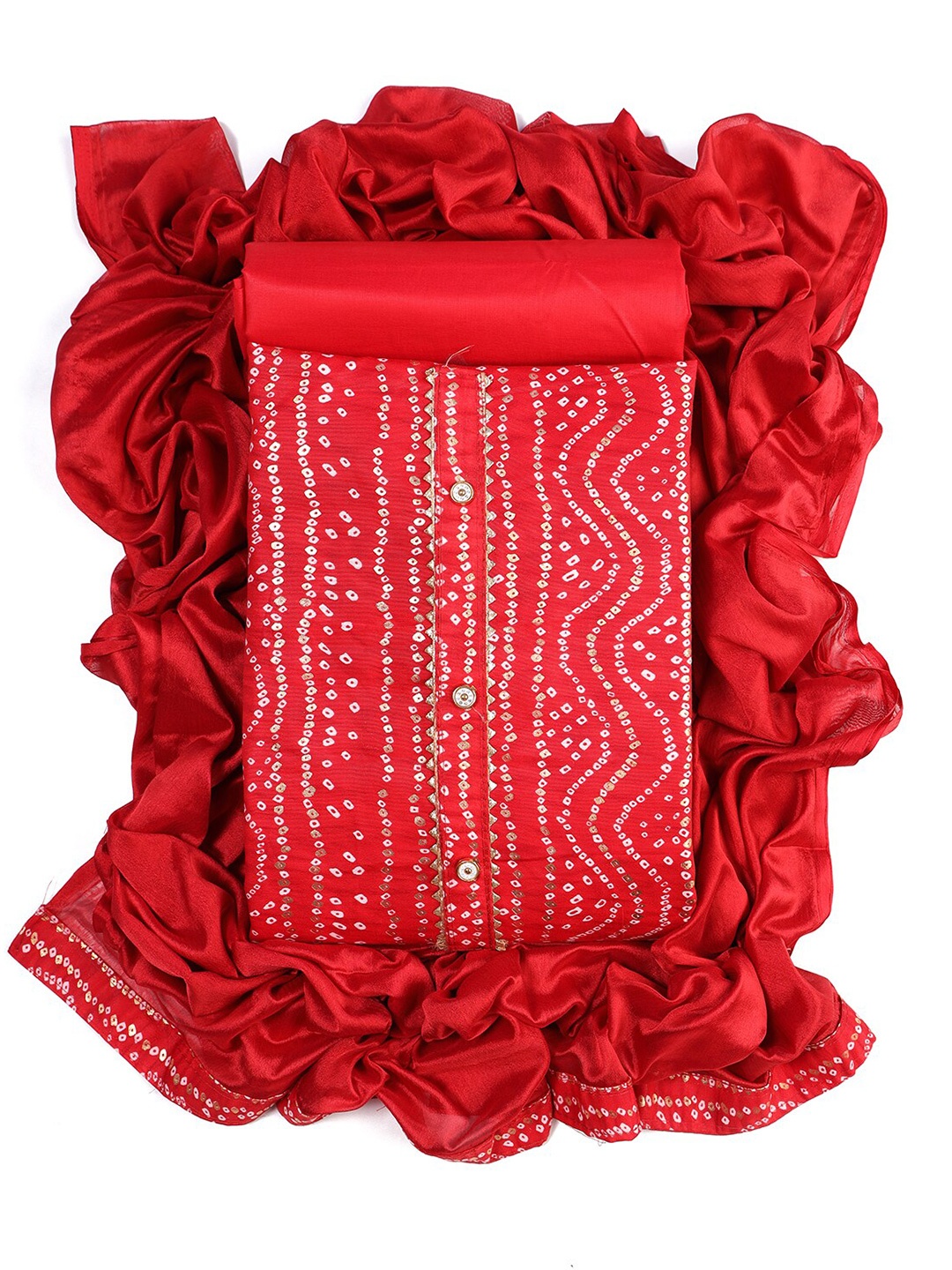 

Sun Fashion And Lifestyle Bandhani Printed Unstitched Dress Material, Red