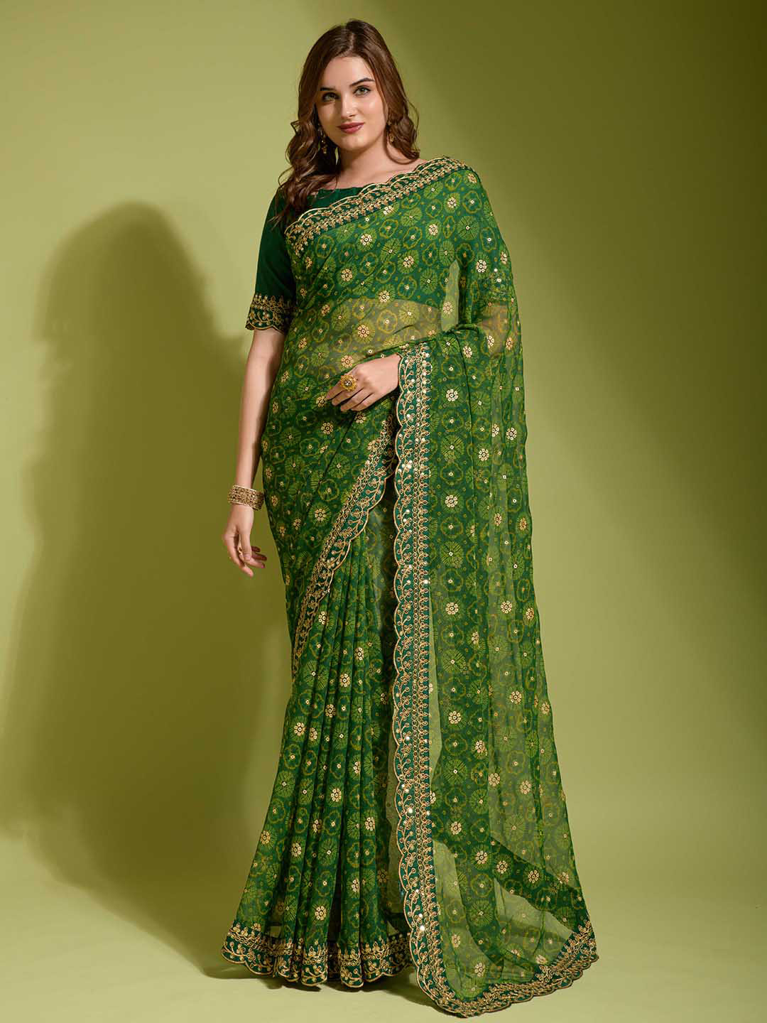 

Mitera Bandhani Printed Saree, Green
