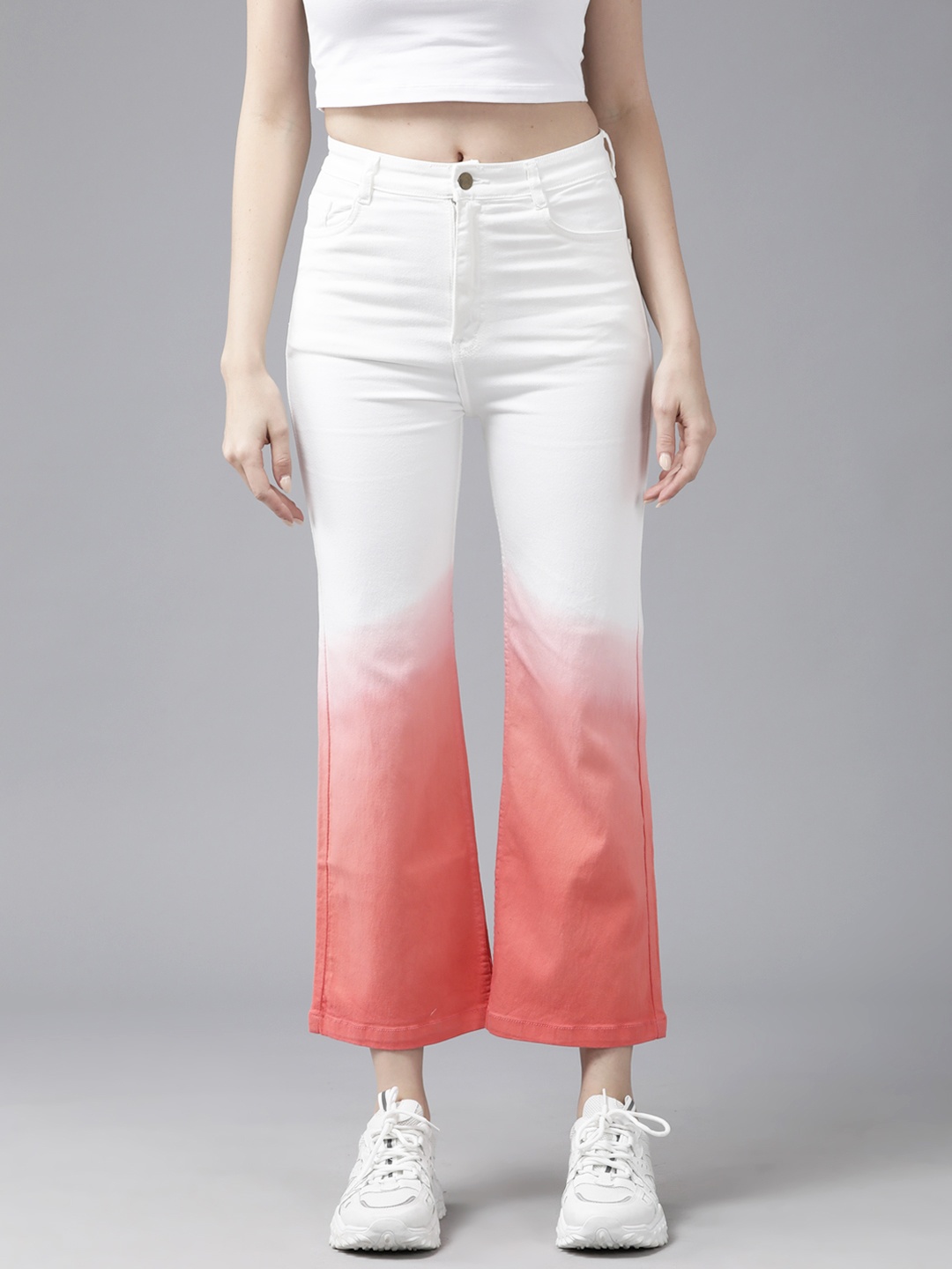 

The Roadster Life Co. Women Flared High-Rise Light Fade Ombre Stretchable Jeans, White