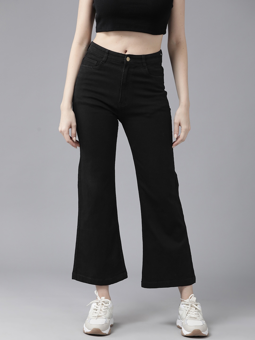 

The Roadster Life Co. Women Wide Leg High-Rise Stretchable Jeans, Black