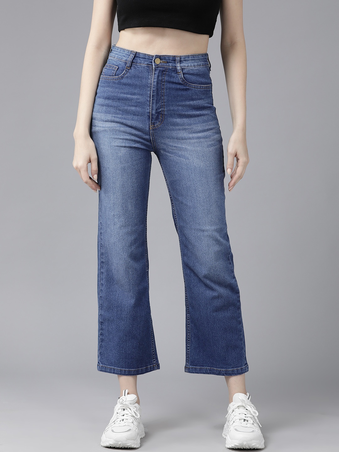 

The Roadster Life Co. Women Flared High-Rise Light Fade Stretchable Jeans, Blue