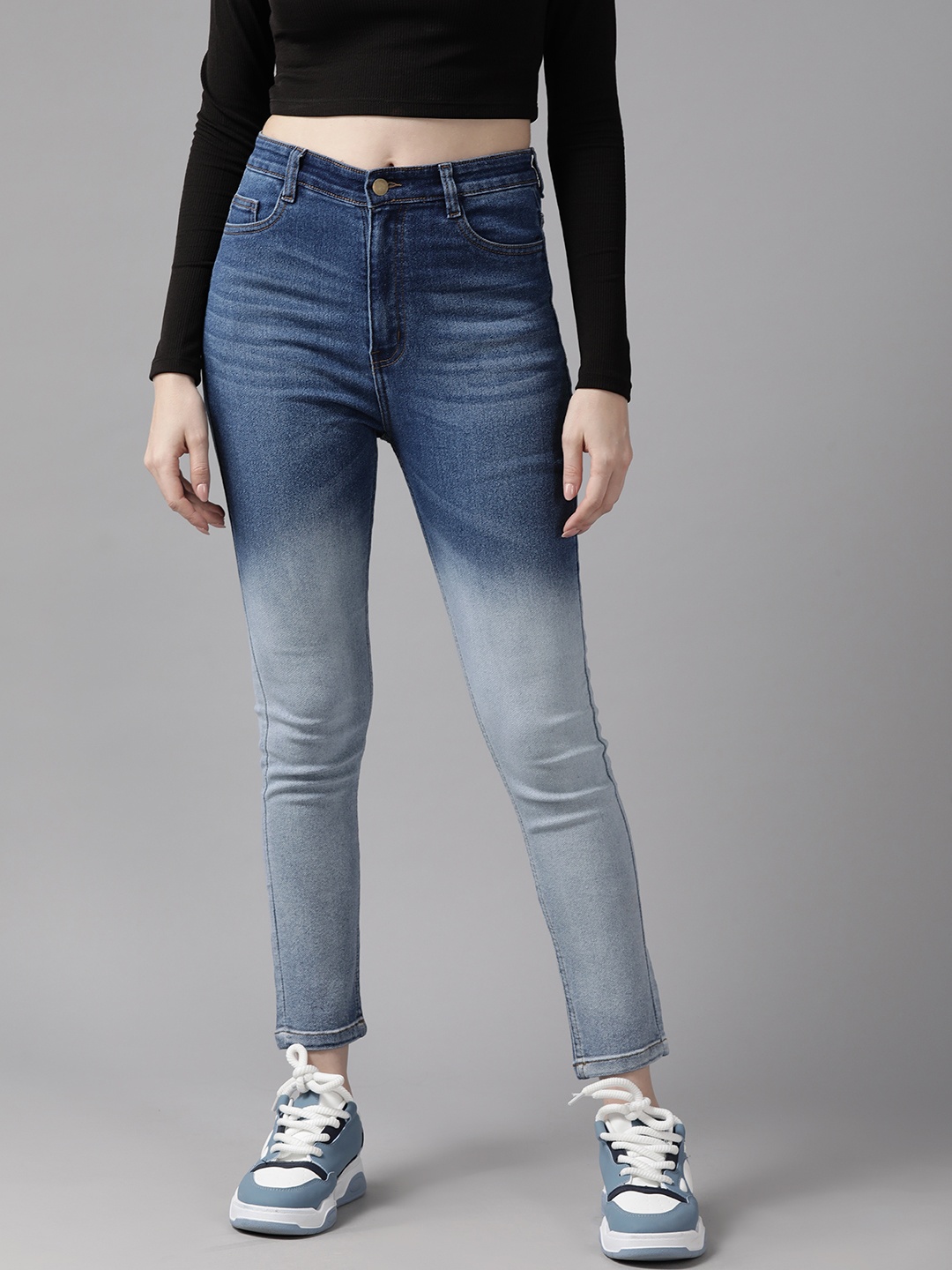 

Roadster Women Blue Slim Fit High-Rise Heavy Fade Ombre Stretchable Jeans