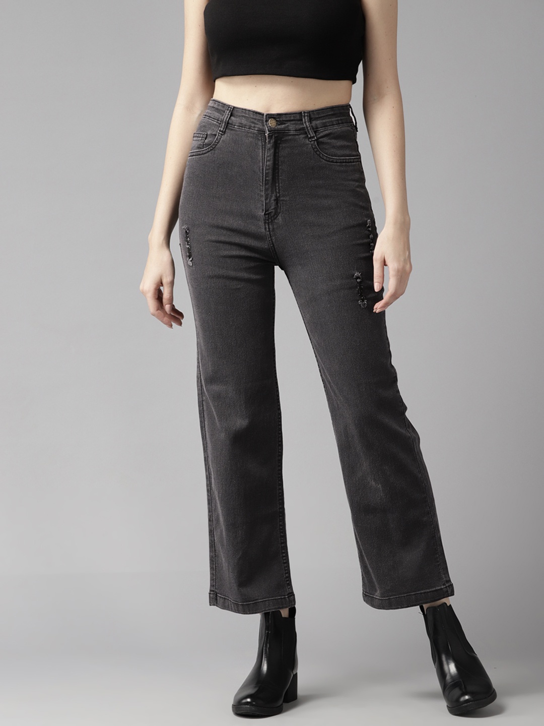 

Roadster Women Flared High-Rise Stretchable Jeans, Black