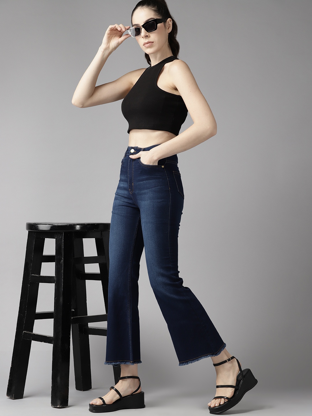 

Roadster Women Bootcut High-Rise Stretchable Jeans, Navy blue