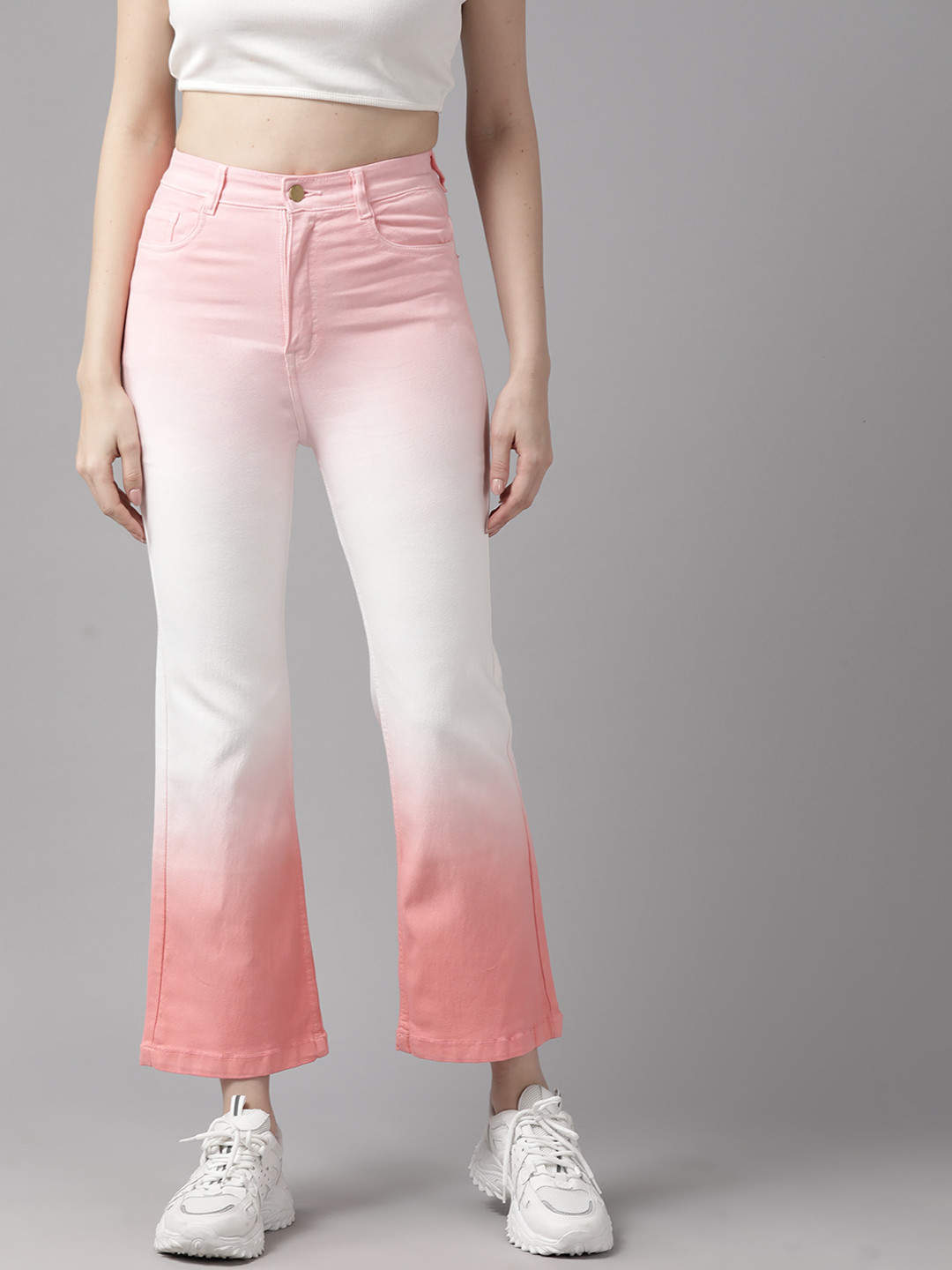 

Roadster Flared High-Rise Heavy Fade Ombre Jeans, Pink
