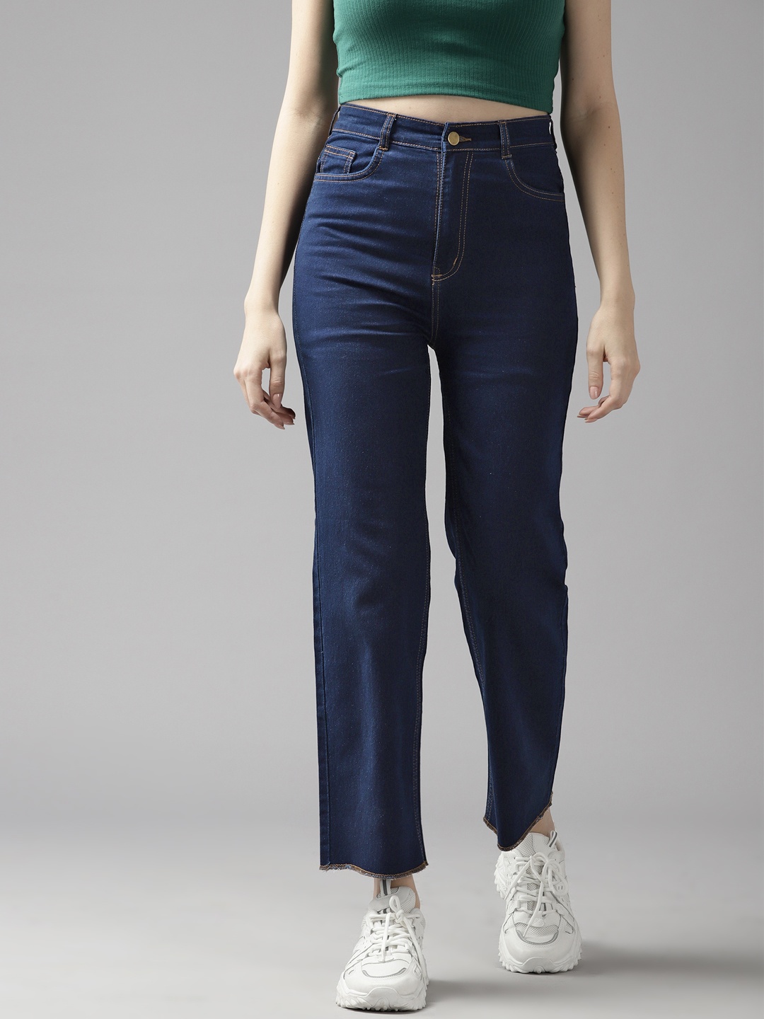 

Roadster Women Straight Fit High-Rise Stretchable Jeans, Navy blue