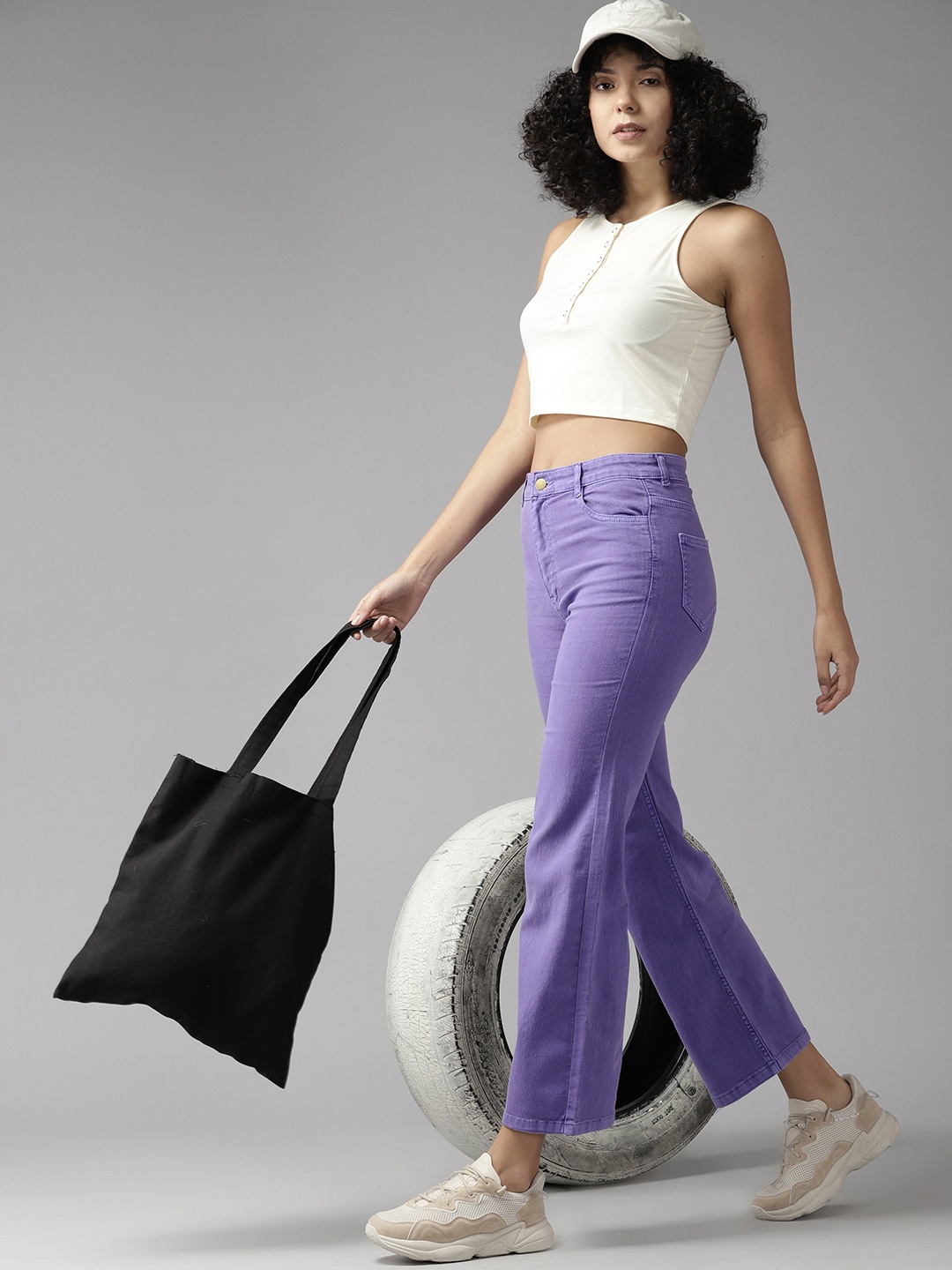 

The Roadster Life Co. Women Flared High-Rise Stretchable Jeans, Purple