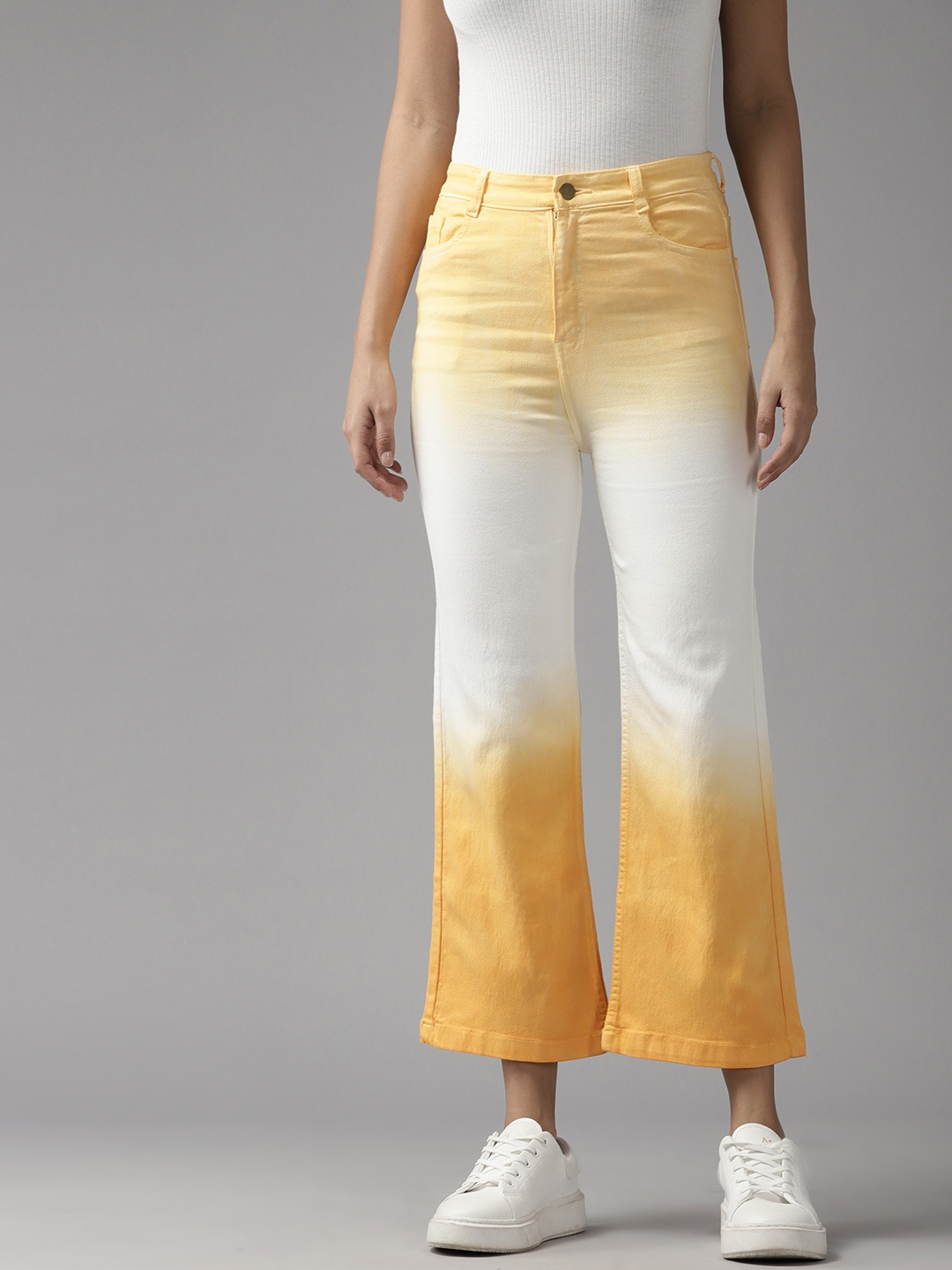 

Roadster Women Flared High-Rise Light Fade Ombre Stretchable Jeans, Yellow