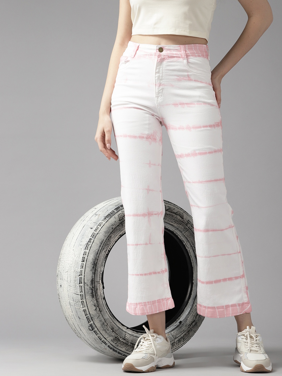 

The Roadster Life Co. Women Flared High-Rise Light Fade Stretchable Jeans, White