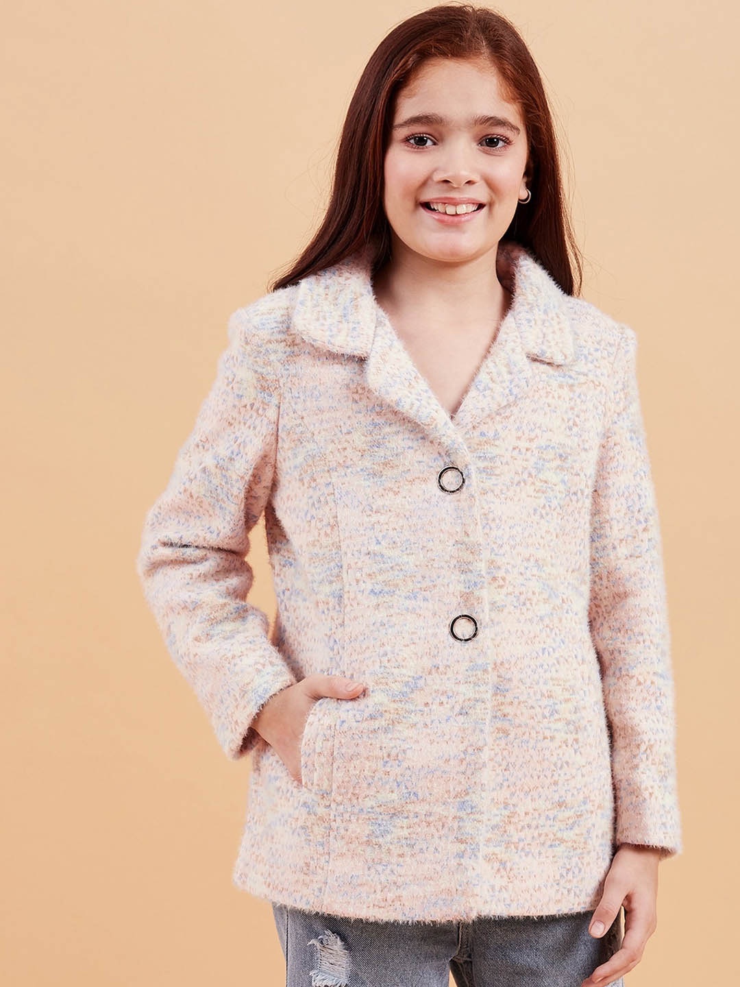 

Ben & Joe Girls Self Design Single-Breasted Overcoat, Pink