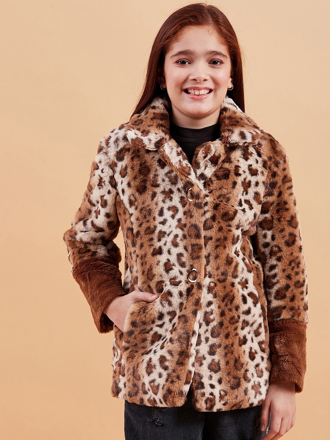 

Ben & Joe Girls Self Design Single-Breasted Overcoat, Beige