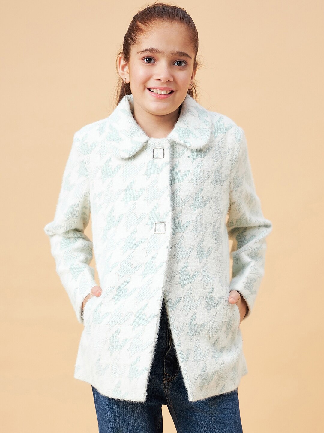 

Ben & Joe Girls Self Design Single-Breasted Overcoat, Sea green